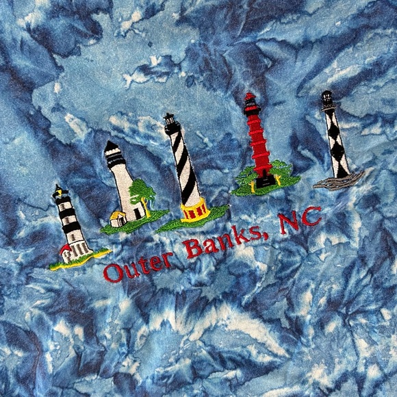 Vintage 90s Y2K 100% Cotton Outer Banks NC Tie Dye Lighthouses Embroider… - Picture 2 of 8